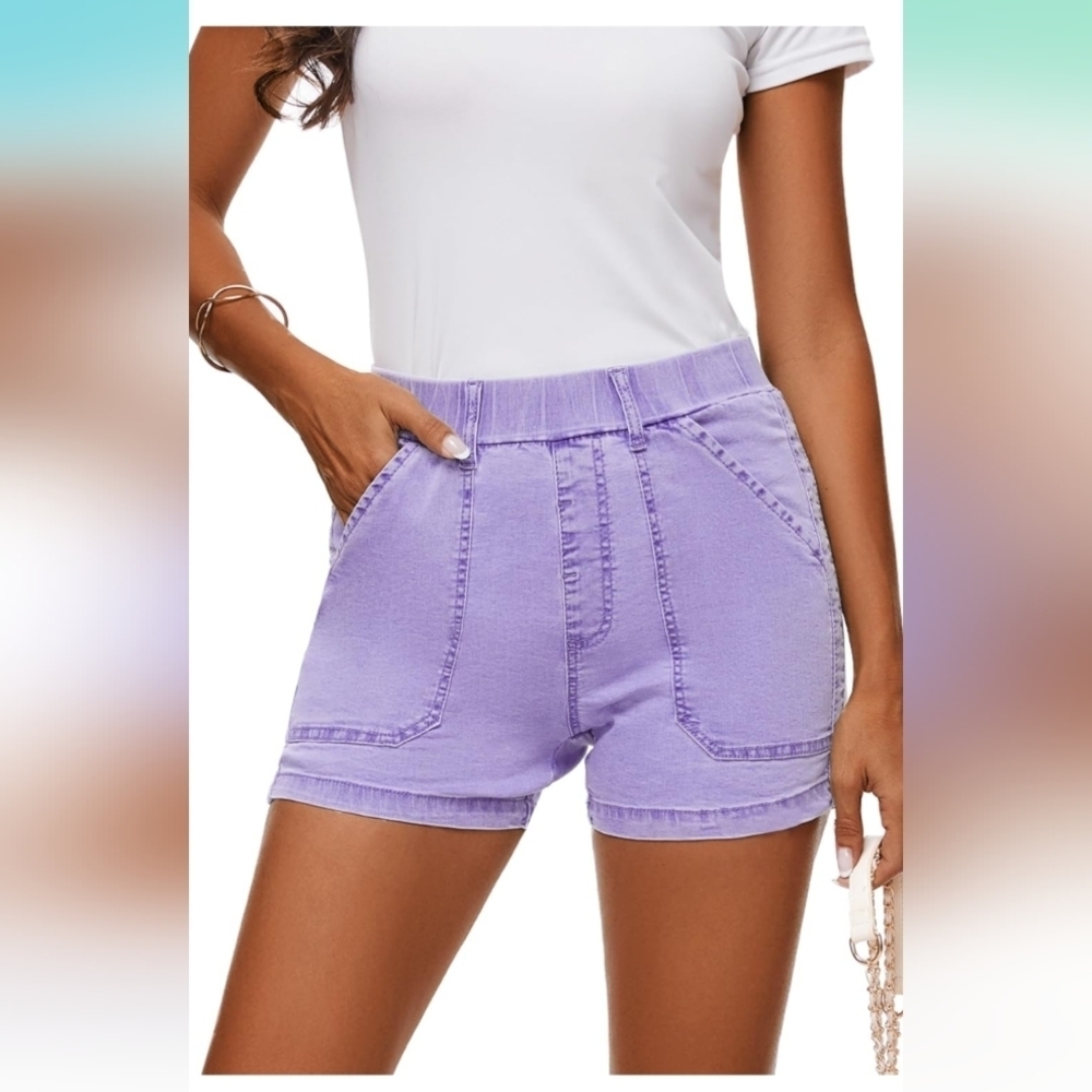 HVEPUO Jean Shorts High Waisted Summer Cotton Stretchy Casual Pull On XL (EUC) - Picture 8 of 13